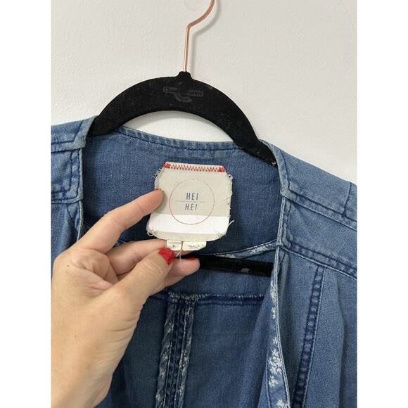 Hei Hei Anthropologie Linen Chambray Jacket Cascade Cardigan Open Blue Long SM - Picture 5 of 11